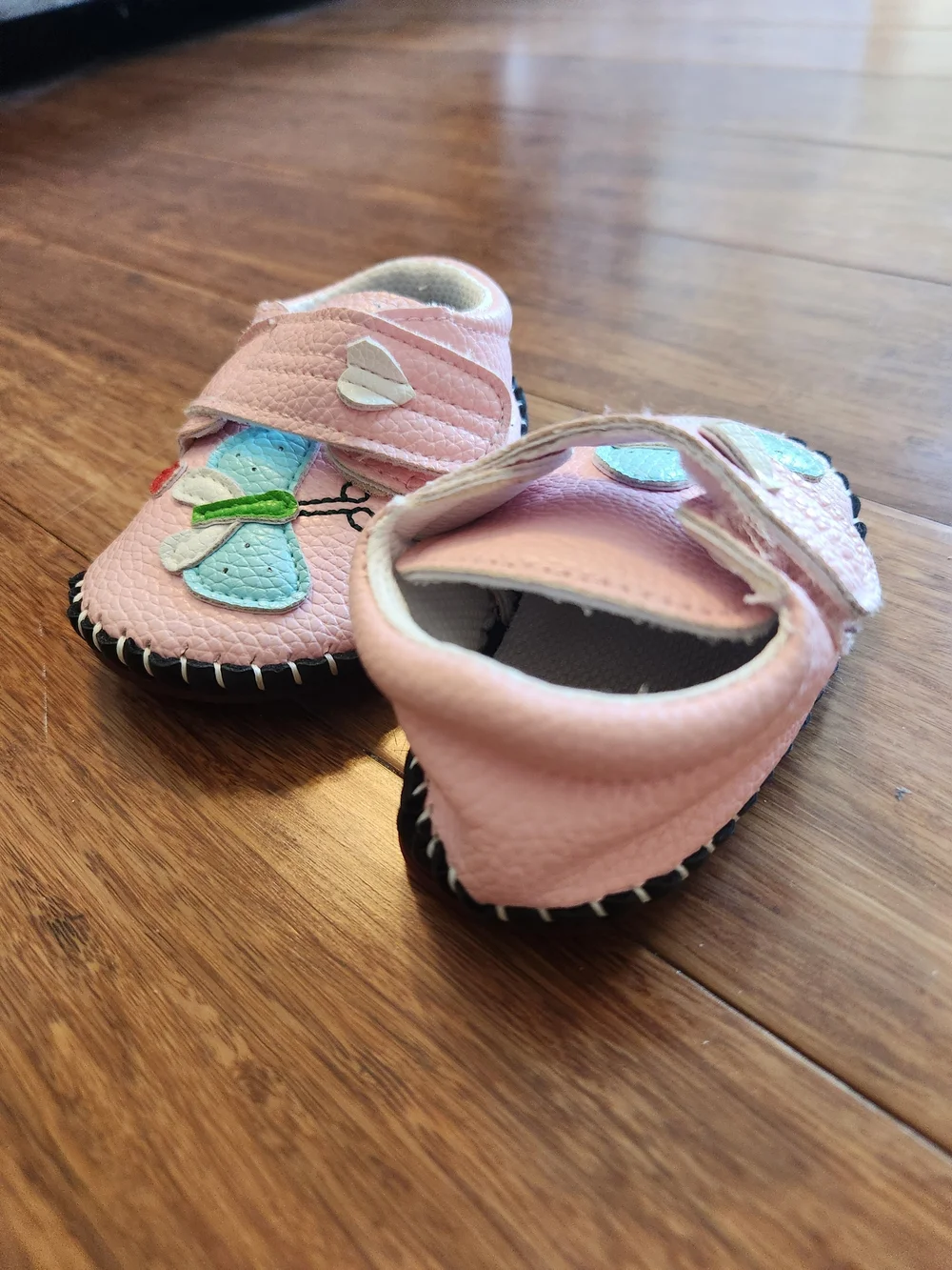Pink Butterfly Baby Girl Shoes - Soft Faux Leather Infant Moccasins, Size 1